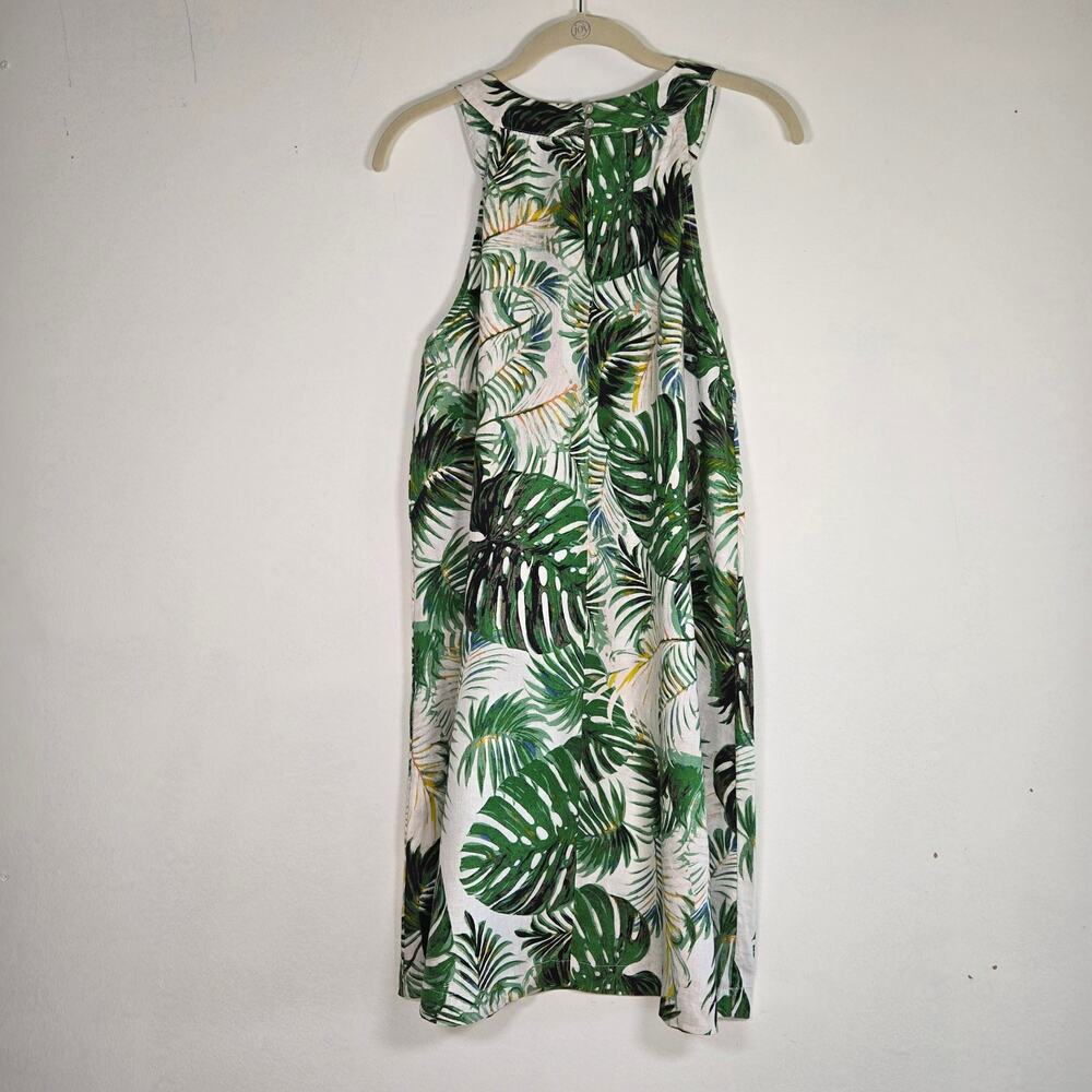 TAHARI 100% LINEN SUNDRESS Size M Coastal Palm Print Tropical Halter Dress - Picture 8 of 9